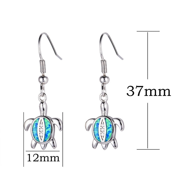 Cute Women Faux Opal Rhinestone Inlaid Turtle Dangle Hook Earrings Jewelry Gift Image 9