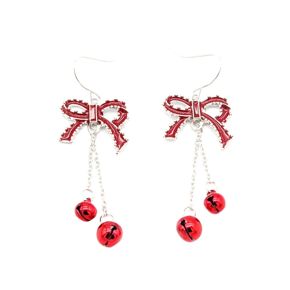 Fashion Women Bowknot Bell Chain Dangle Drop Hook Earrings Jewelry Xmas Gift Image 2