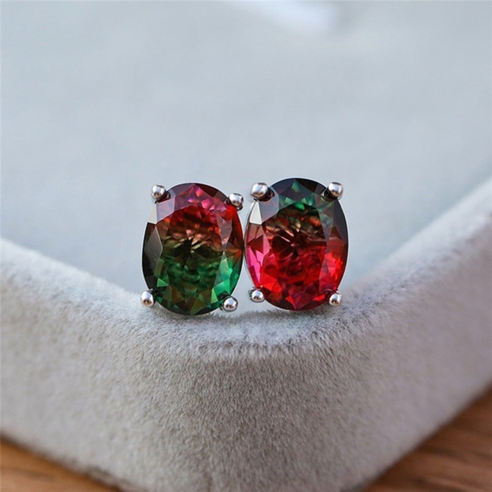 Women Oval Faux Crystal Inlaid Ear Stud Earrings Wedding Engagement Jewelry Gift Image 1