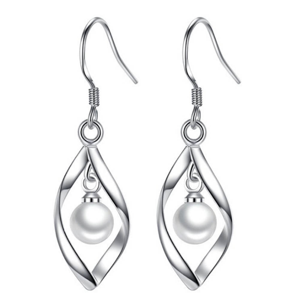 Elegant Women Faux Pearl Rotating Dangle Hook Earrings Wedding Jewelry Gift Image 1