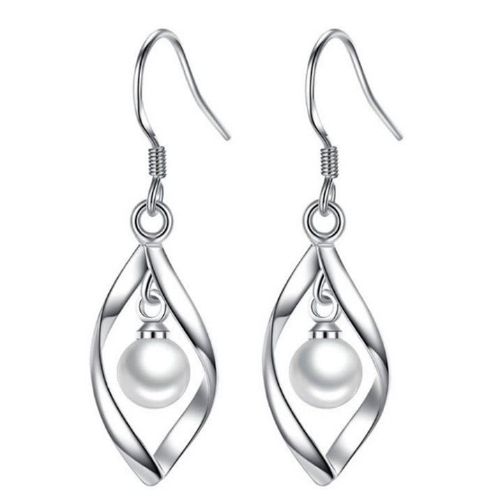 Elegant Women Faux Pearl Rotating Dangle Hook Earrings Wedding Jewelry Gift Image 1