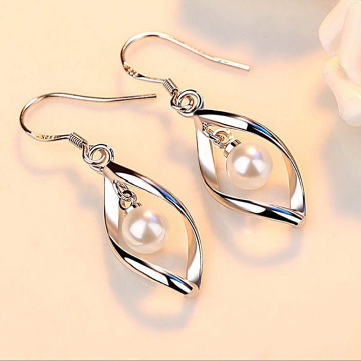 Elegant Women Faux Pearl Rotating Dangle Hook Earrings Wedding Jewelry Gift Image 4