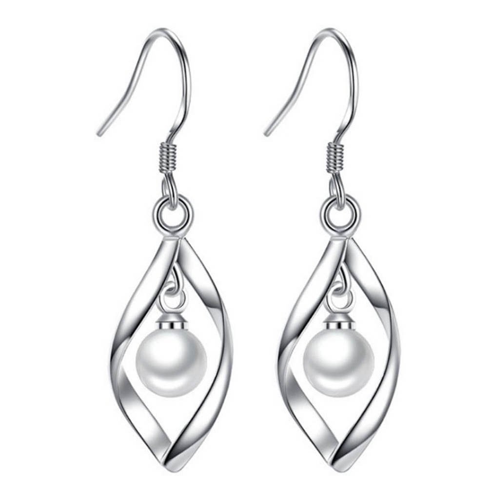 Elegant Women Faux Pearl Rotating Dangle Hook Earrings Wedding Jewelry Gift Image 4