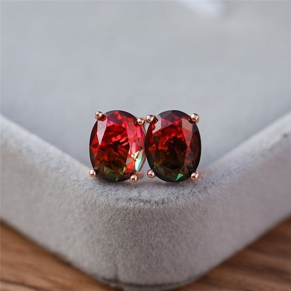 Women Oval Faux Crystal Inlaid Ear Stud Earrings Wedding Engagement Jewelry Gift Image 11