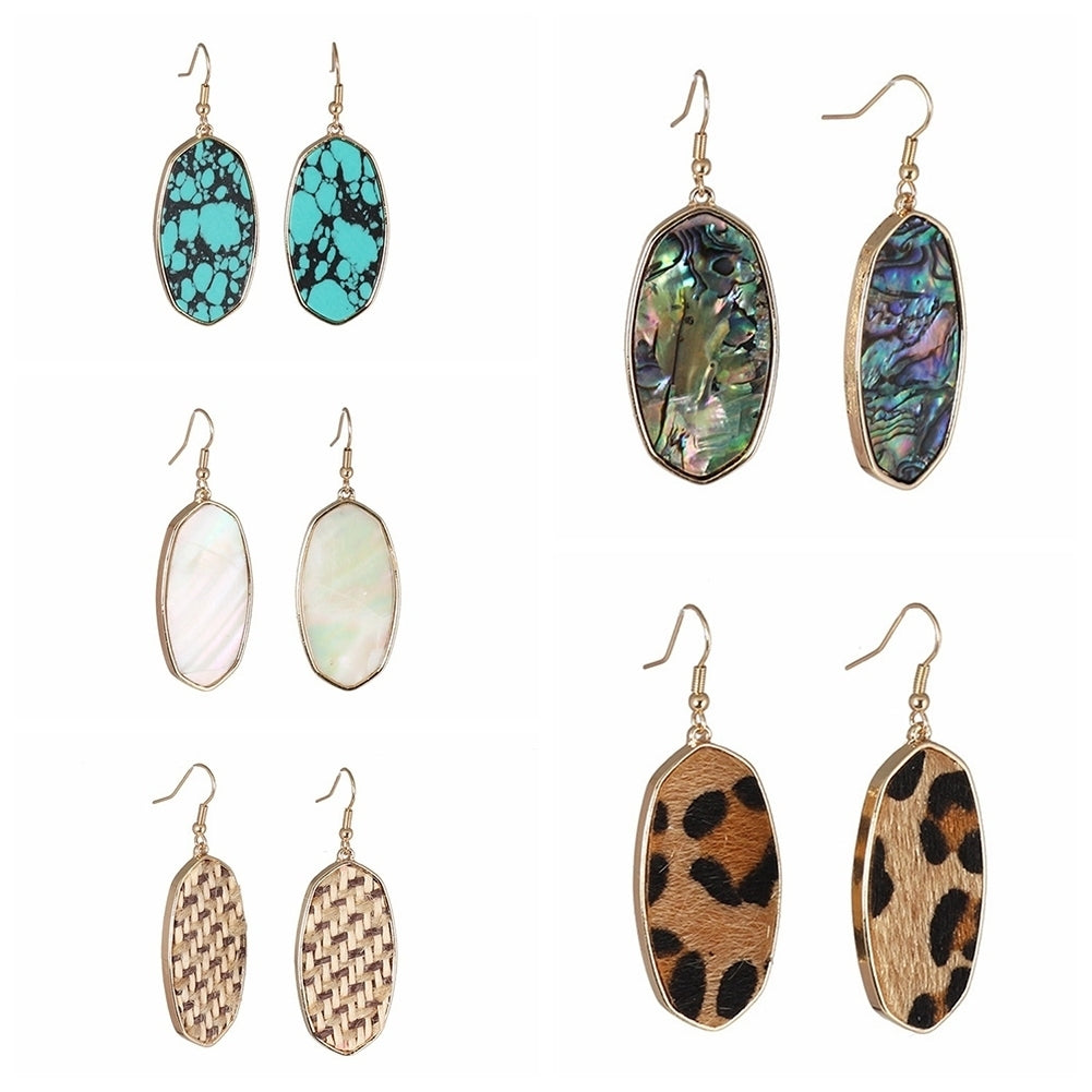 Fashion Women Abalone Shell Leopard Oval Dangle Drop Hook Earrings Jewelry Gift Image 1