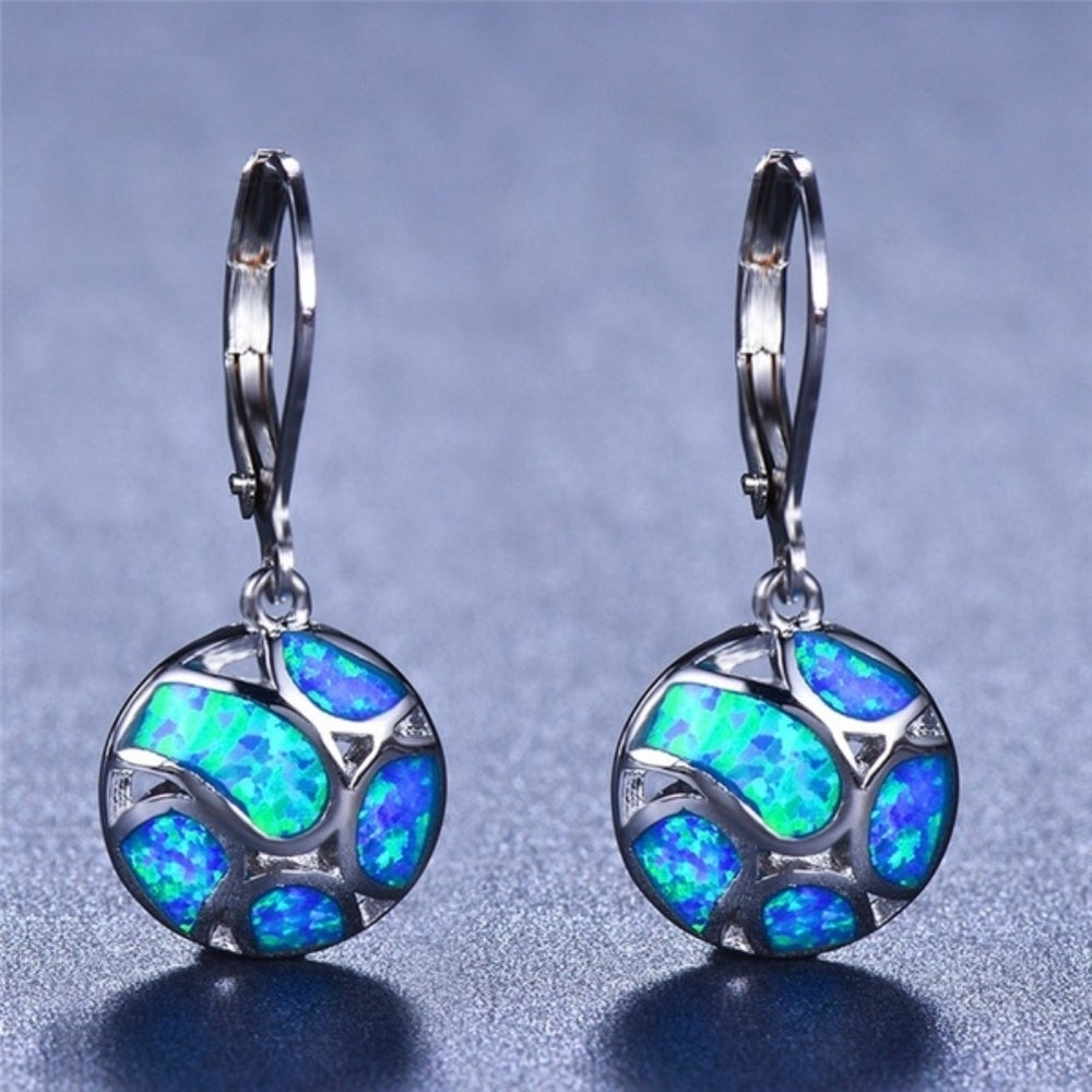 Fashion Women Faux Opal Round Soccer Dangle Leverback Earrings Jewelry Gift Image 2