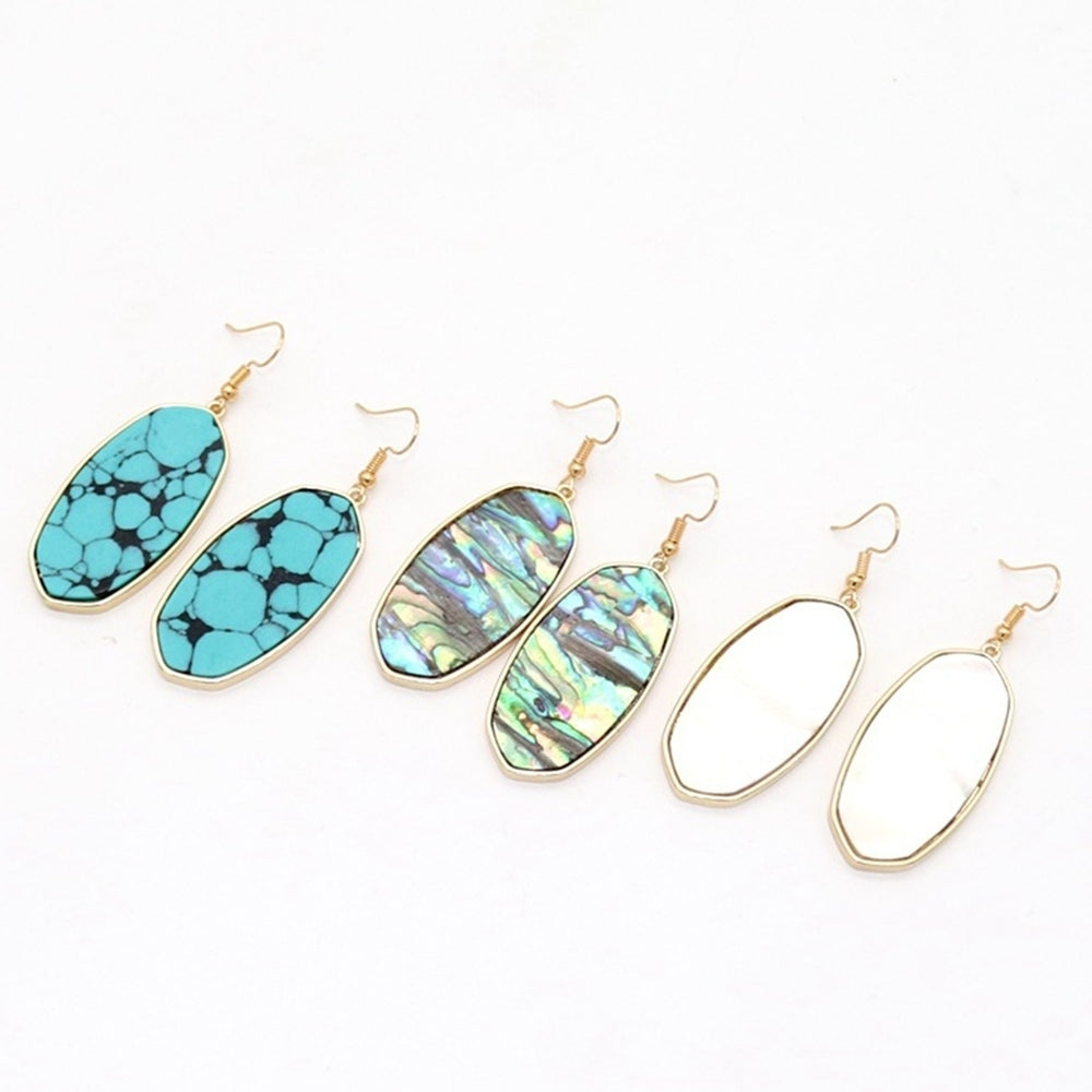 Fashion Women Abalone Shell Leopard Oval Dangle Drop Hook Earrings Jewelry Gift Image 2