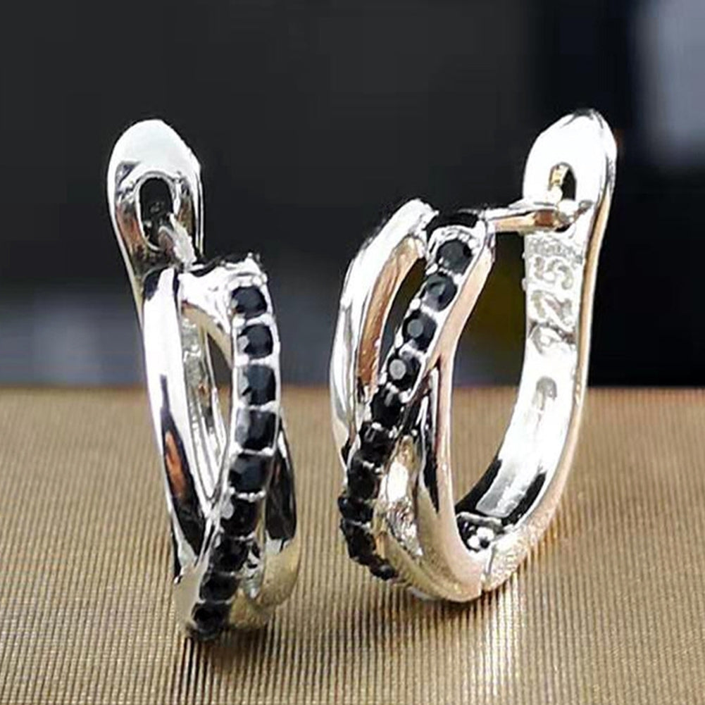 Fashion Women Rhinestone Inlaid Cross Hoop Earrings Wedding Party Jewelry Gift Image 4