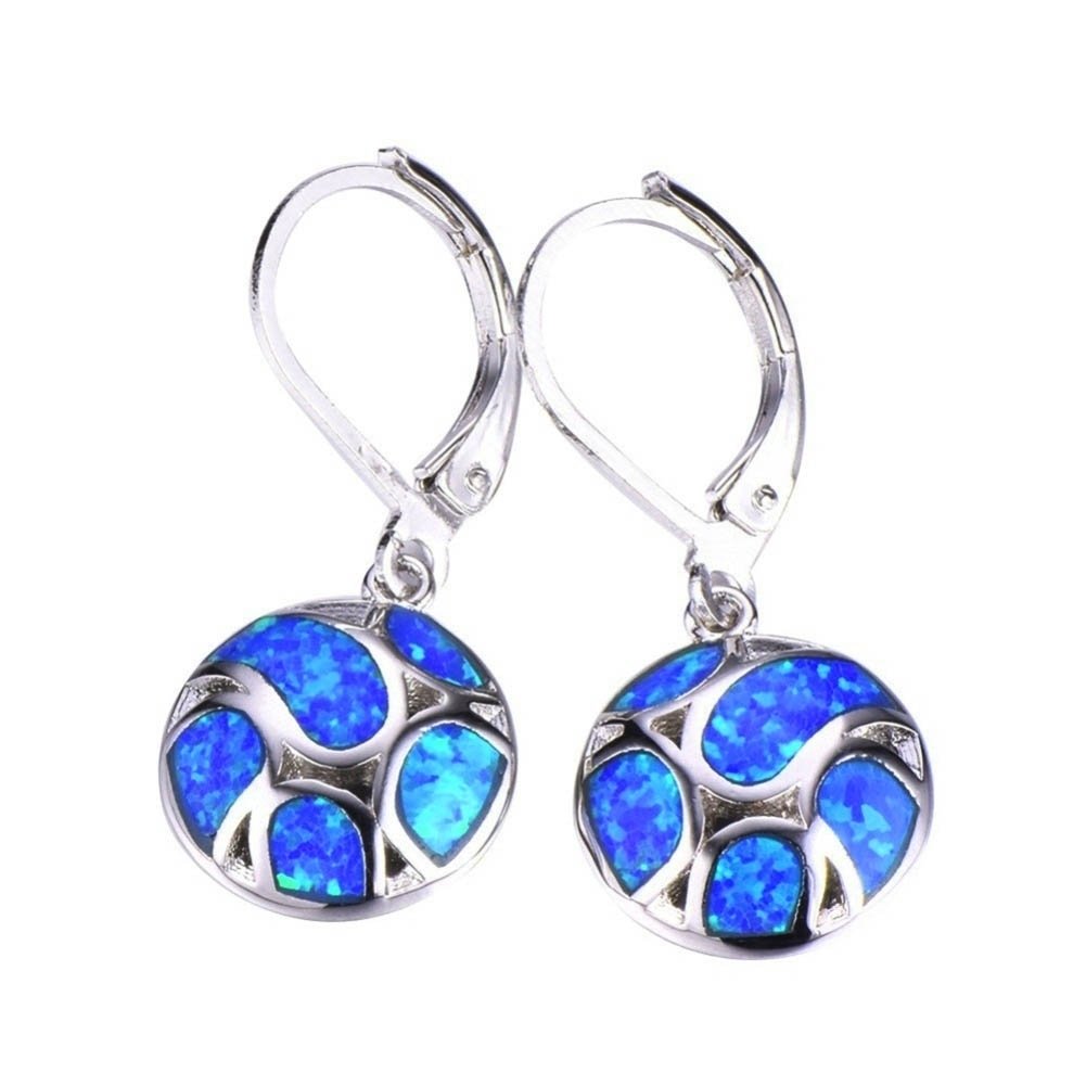 Fashion Women Faux Opal Round Soccer Dangle Leverback Earrings Jewelry Gift Image 1