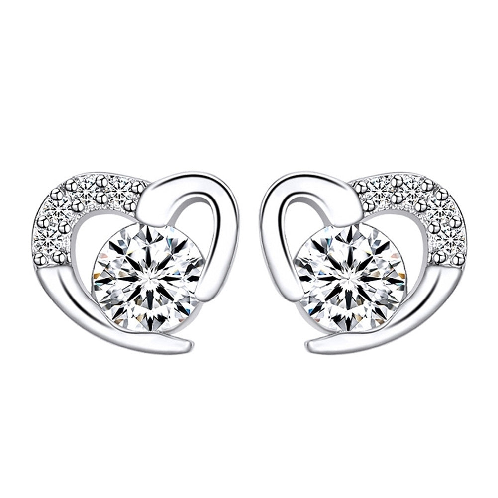 Fashion Women Cubic Zirconia Inlaid Love Heart Ear Stud Earrings Jewelry Gift Image 2