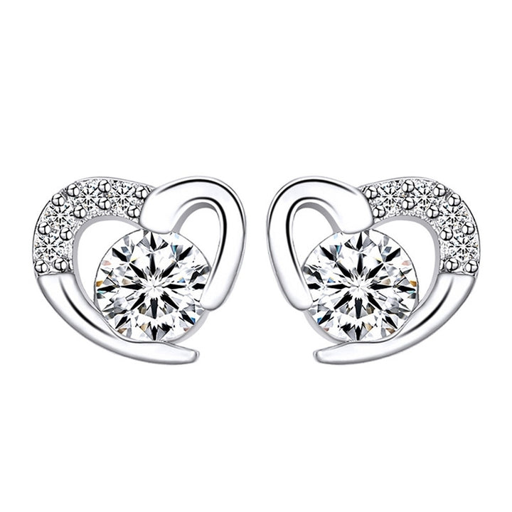 Fashion Women Cubic Zirconia Inlaid Love Heart Ear Stud Earrings Jewelry Gift Image 2