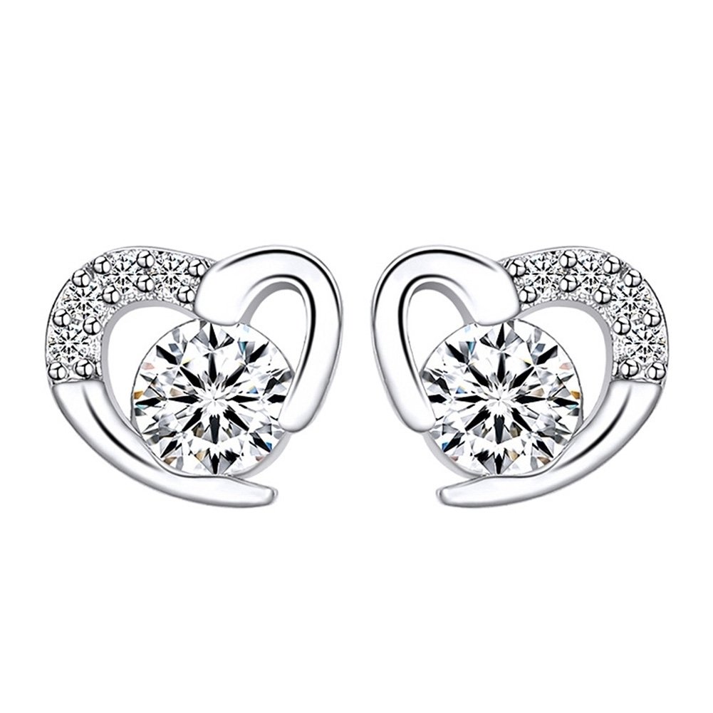 Fashion Women Cubic Zirconia Inlaid Love Heart Ear Stud Earrings Jewelry Gift Image 1