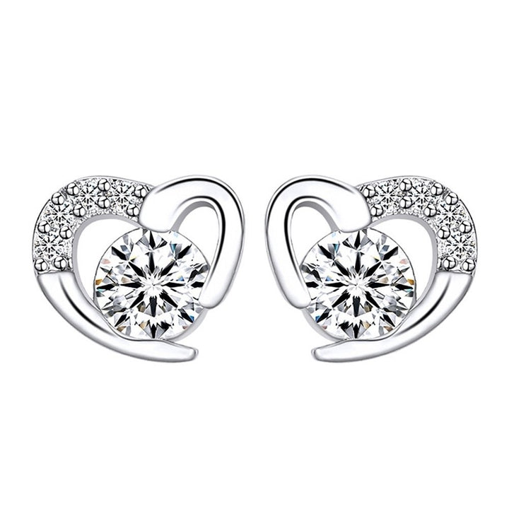 Fashion Women Cubic Zirconia Inlaid Love Heart Ear Stud Earrings Jewelry Gift Image 1