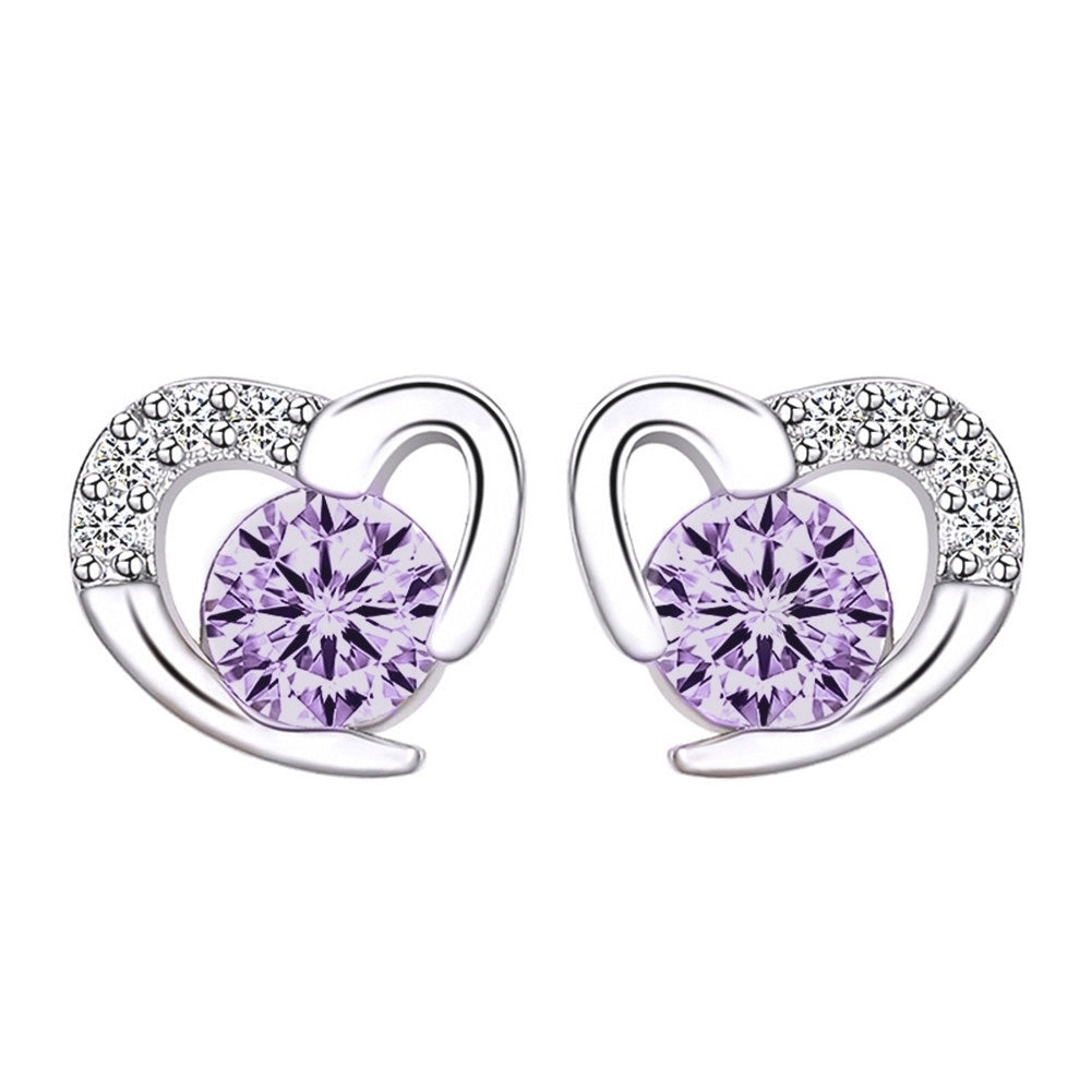 Fashion Women Cubic Zirconia Inlaid Love Heart Ear Stud Earrings Jewelry Gift Image 3