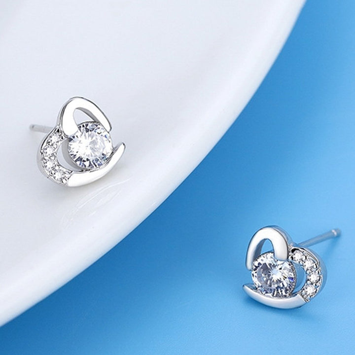 Fashion Women Cubic Zirconia Inlaid Love Heart Ear Stud Earrings Jewelry Gift Image 4