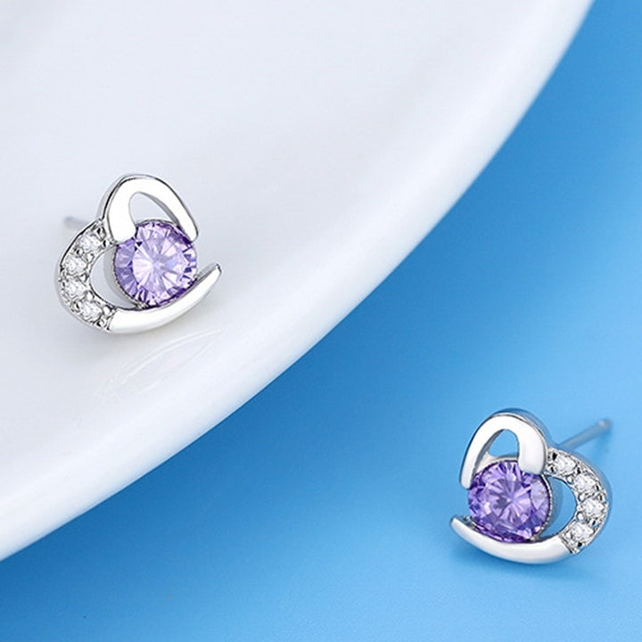 Fashion Women Cubic Zirconia Inlaid Love Heart Ear Stud Earrings Jewelry Gift Image 4