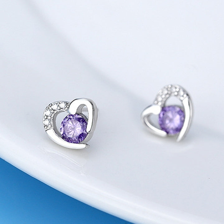 Fashion Women Cubic Zirconia Inlaid Love Heart Ear Stud Earrings Jewelry Gift Image 6