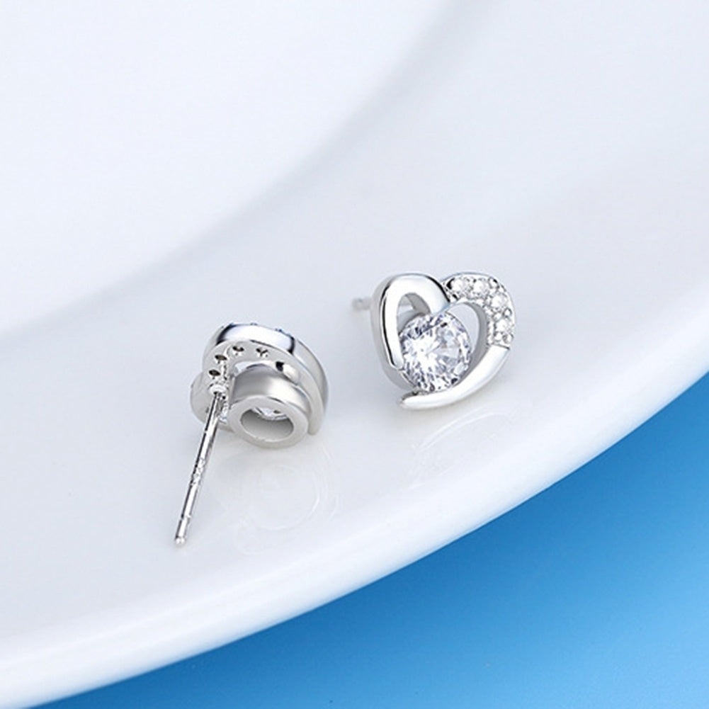 Fashion Women Cubic Zirconia Inlaid Love Heart Ear Stud Earrings Jewelry Gift Image 7