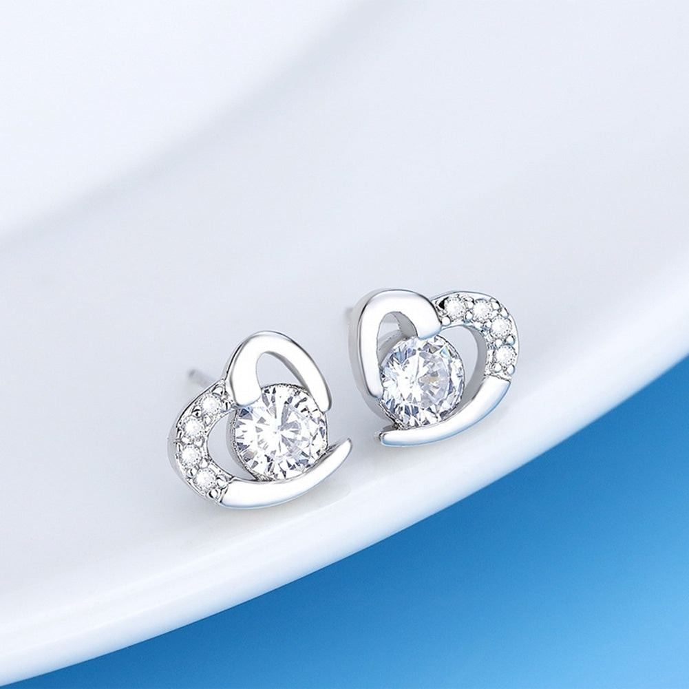 Fashion Women Cubic Zirconia Inlaid Love Heart Ear Stud Earrings Jewelry Gift Image 9