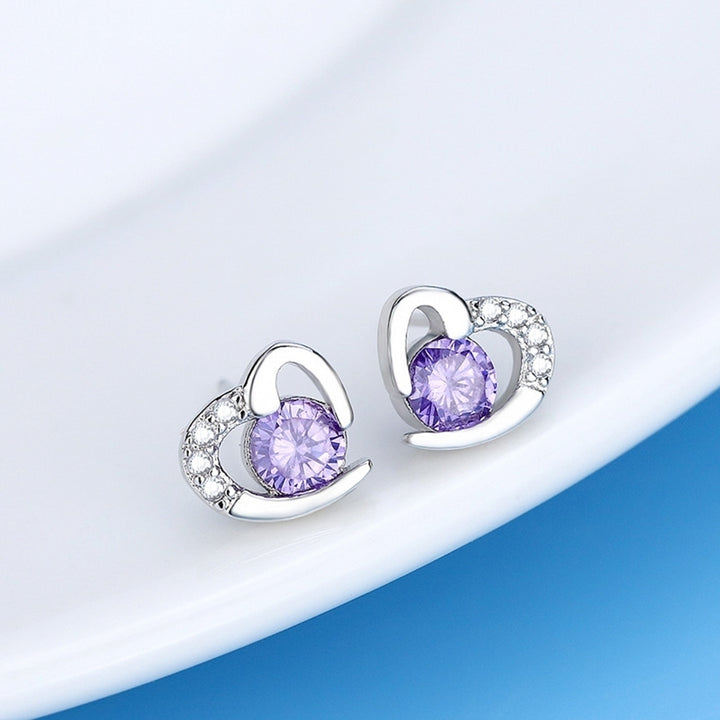 Fashion Women Cubic Zirconia Inlaid Love Heart Ear Stud Earrings Jewelry Gift Image 10