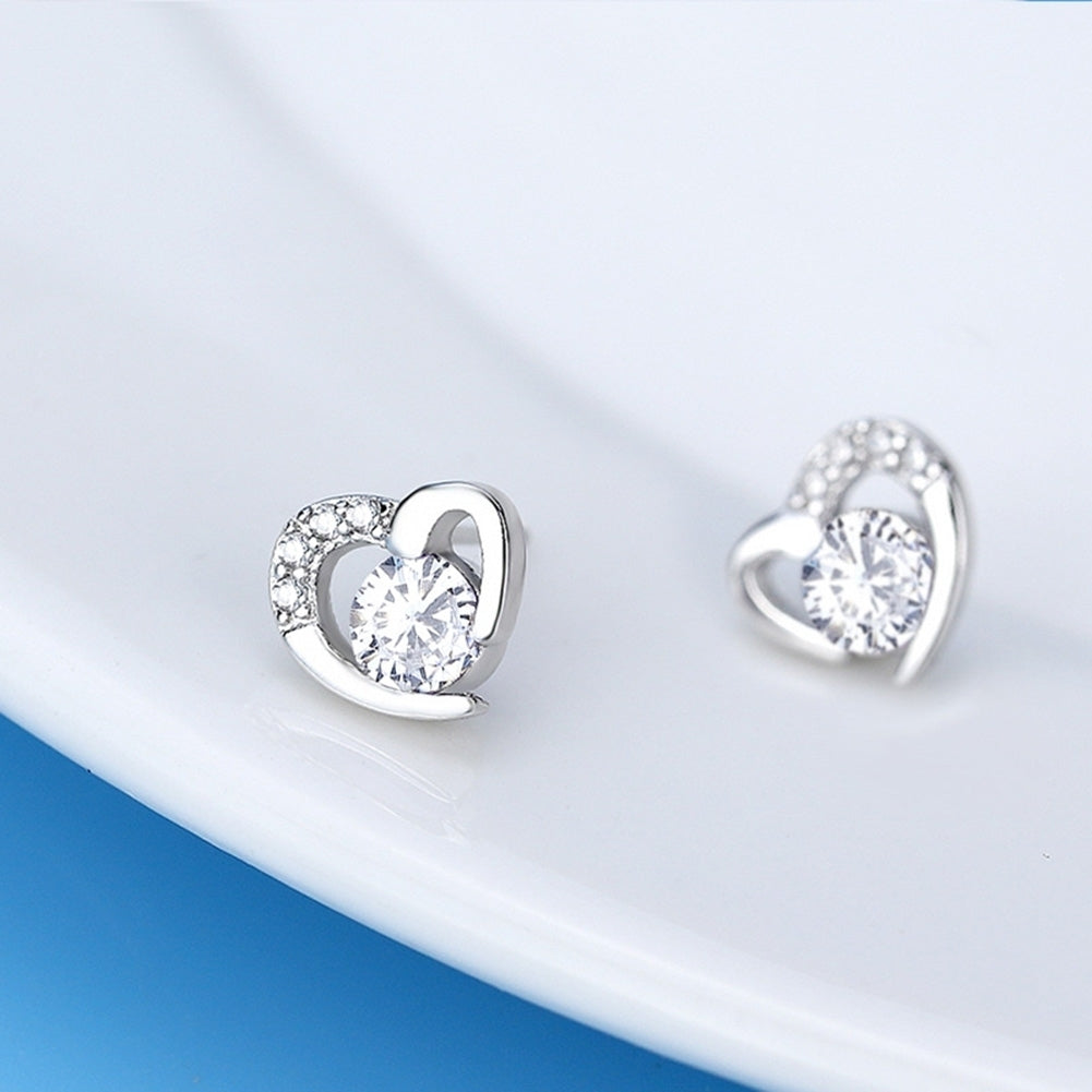 Fashion Women Cubic Zirconia Inlaid Love Heart Ear Stud Earrings Jewelry Gift Image 11