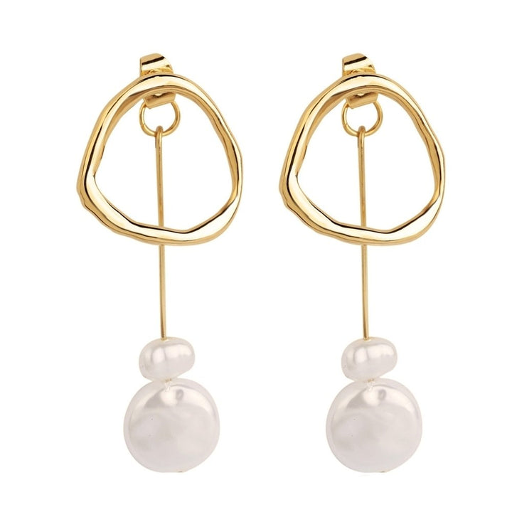 Women Faux Pearl Geometric Dangle Long Eardrop Leaverback Earrings Jewelry Gift Image 2