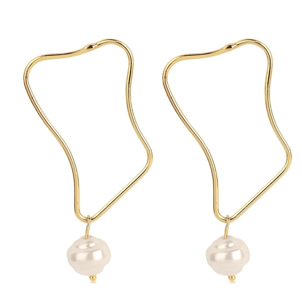 Women Faux Pearl Geometric Dangle Long Eardrop Leaverback Earrings Jewelry Gift Image 3