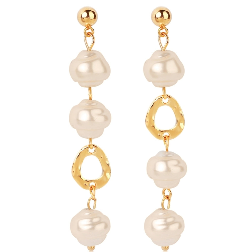 Women Faux Pearl Geometric Dangle Long Eardrop Leaverback Earrings Jewelry Gift Image 4