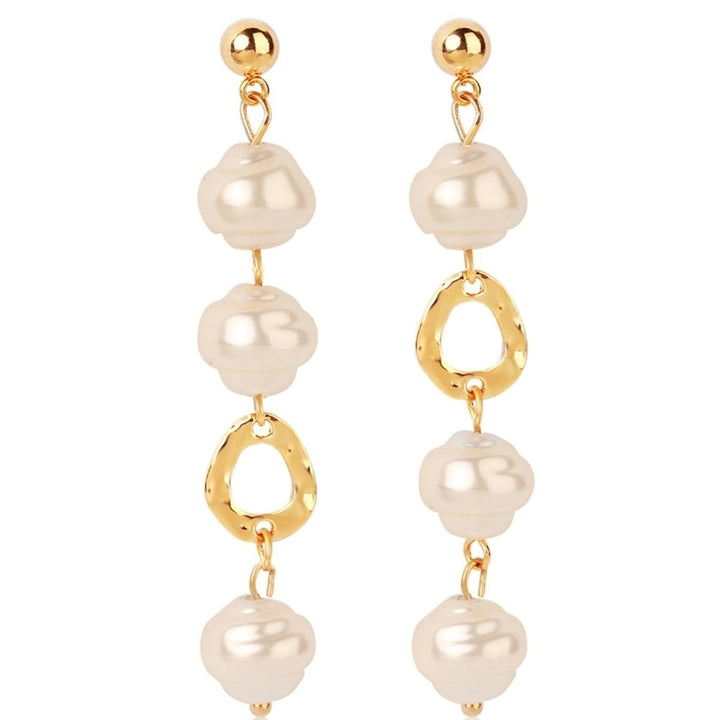 Women Faux Pearl Geometric Dangle Long Eardrop Leaverback Earrings Jewelry Gift Image 1