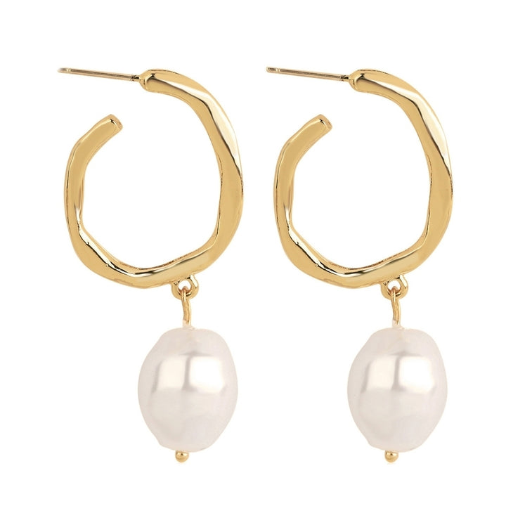 Women Faux Pearl Geometric Dangle Long Eardrop Leaverback Earrings Jewelry Gift Image 4