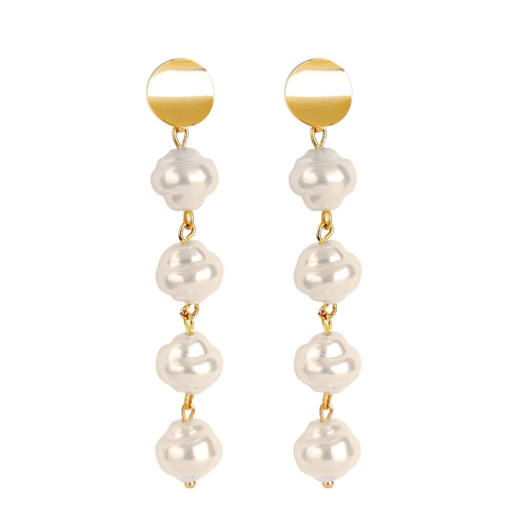 Women Faux Pearl Geometric Dangle Long Eardrop Leaverback Earrings Jewelry Gift Image 7