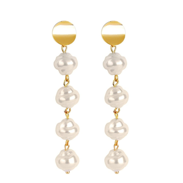 Women Faux Pearl Geometric Dangle Long Eardrop Leaverback Earrings Jewelry Gift Image 7