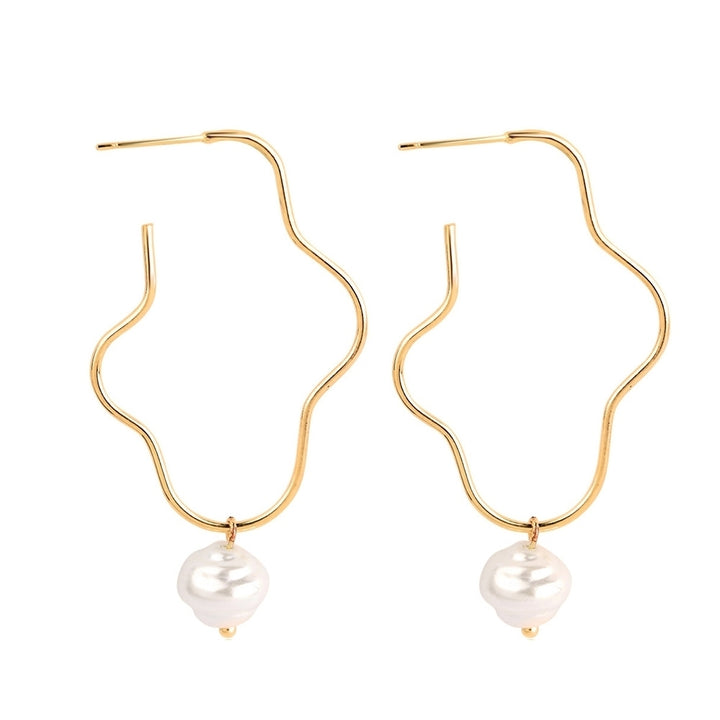 Women Faux Pearl Geometric Dangle Long Eardrop Leaverback Earrings Jewelry Gift Image 9