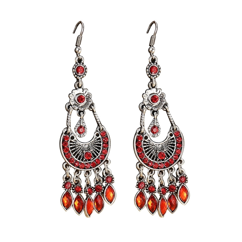 Bohemian Women Rhinestone Crescent Moon Long Fringe Hook Earrings Jewelry Gift Image 3