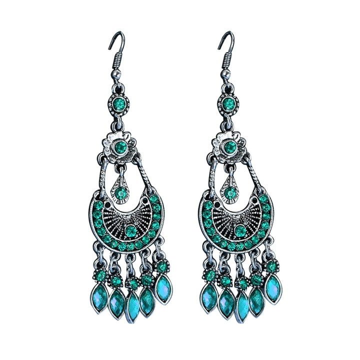 Bohemian Women Rhinestone Crescent Moon Long Fringe Hook Earrings Jewelry Gift Image 4