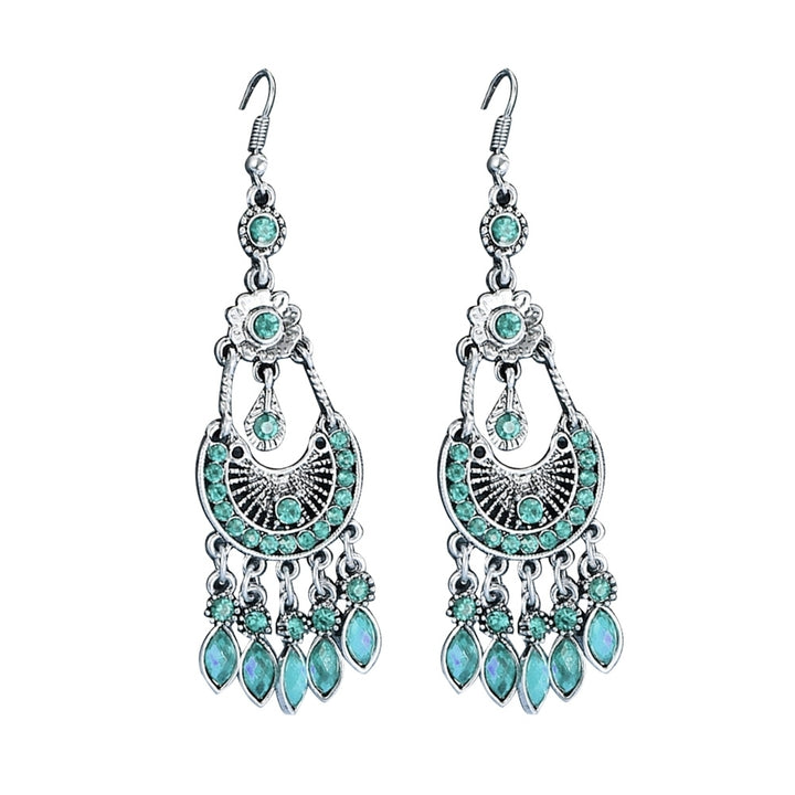 Bohemian Women Rhinestone Crescent Moon Long Fringe Hook Earrings Jewelry Gift Image 4