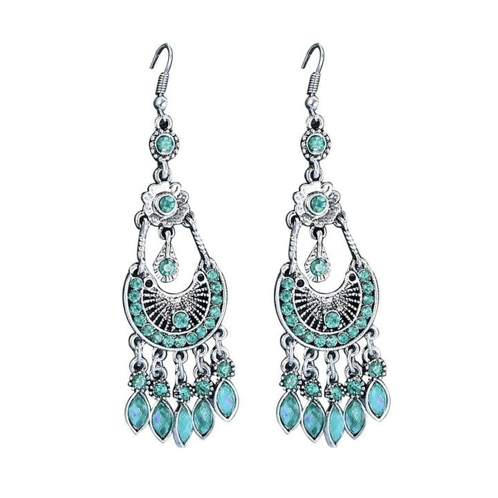 Bohemian Women Rhinestone Crescent Moon Long Fringe Hook Earrings Jewelry Gift Image 1