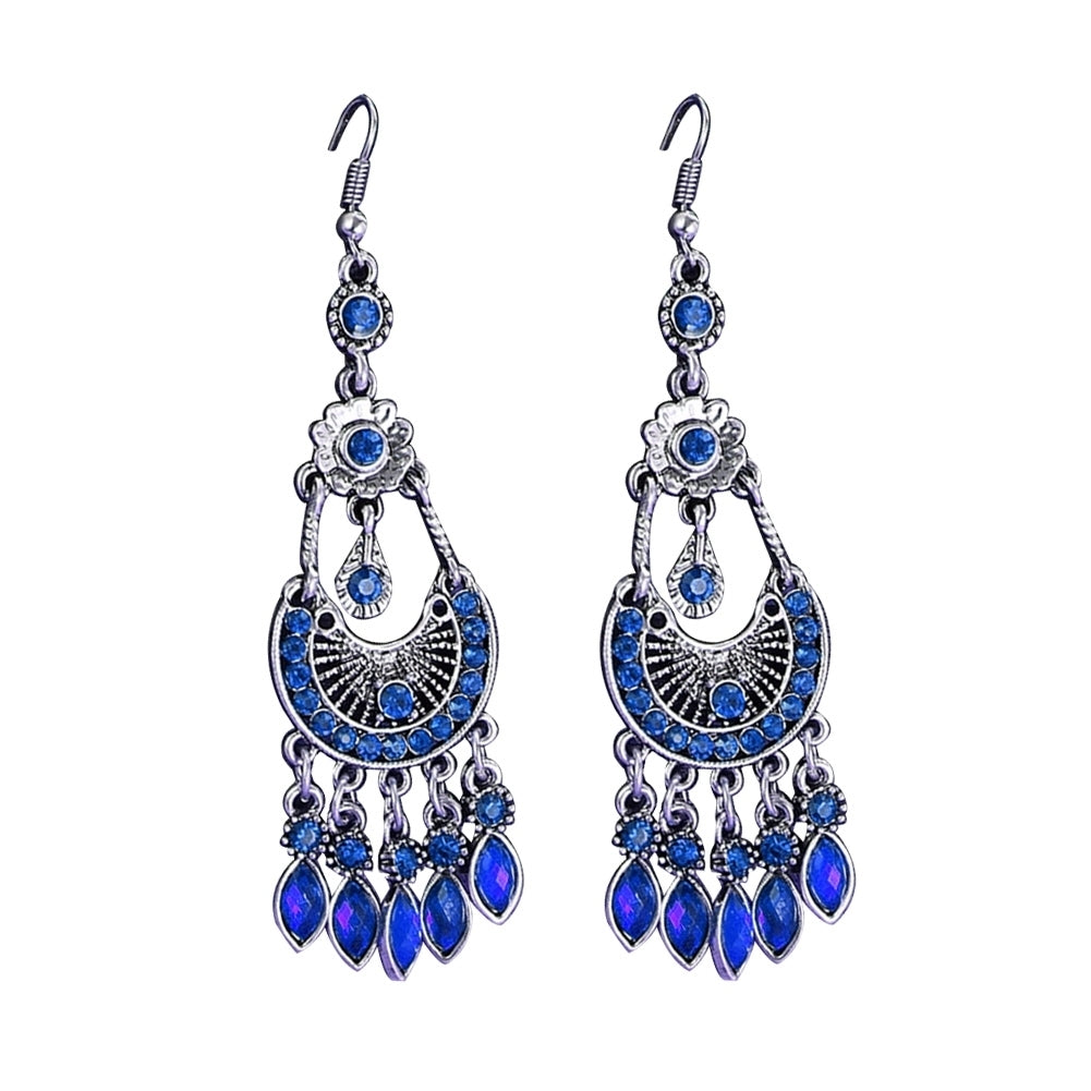 Bohemian Women Rhinestone Crescent Moon Long Fringe Hook Earrings Jewelry Gift Image 7