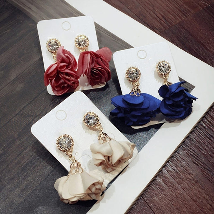 Fashion Women Rhinestone Inlay Flower Dangle Drop Ear Stud Earrings Jewelry Gift Image 9