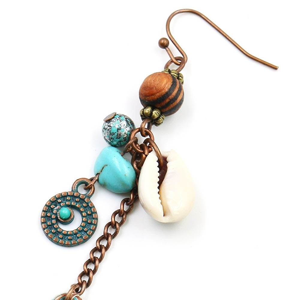 Bohemia Women Faux Turquoise Shell Tassel Long Dangle Hook Earrings Jewelry Gift Image 6