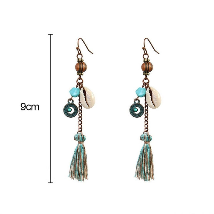 Bohemia Women Faux Turquoise Shell Tassel Long Dangle Hook Earrings Jewelry Gift Image 7