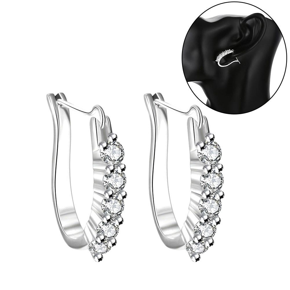 Women Cubic Zirconia Inlaid Silver Plated U Shape Ear Stud Earrings Jewelry Gift Image 1