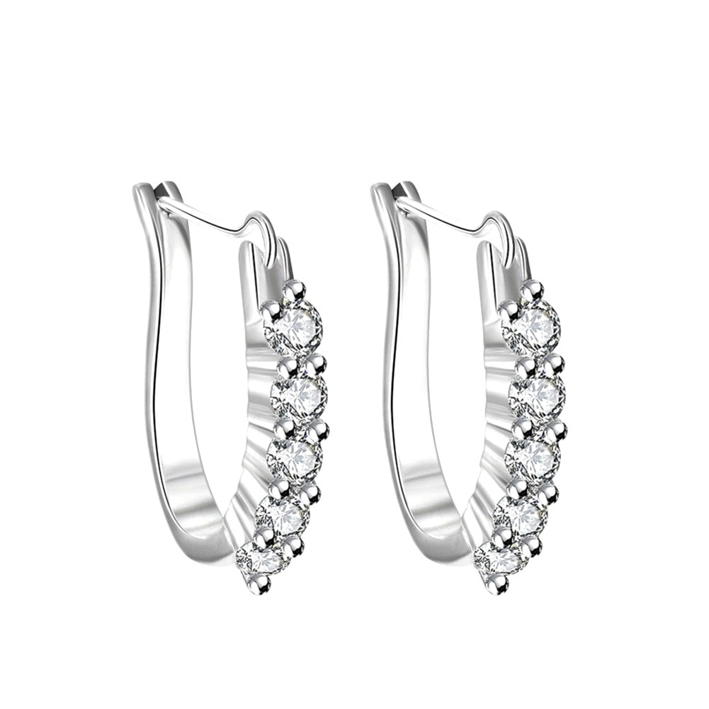 Women Cubic Zirconia Inlaid Silver Plated U Shape Ear Stud Earrings Jewelry Gift Image 2