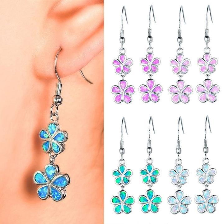 Fashion Women Faux Opal Inlaid Flower Long Dangle Ear Hook Earrings Jewelry Image 1