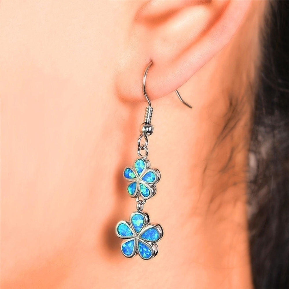 Fashion Women Faux Opal Inlaid Flower Long Dangle Ear Hook Earrings Jewelry Image 2