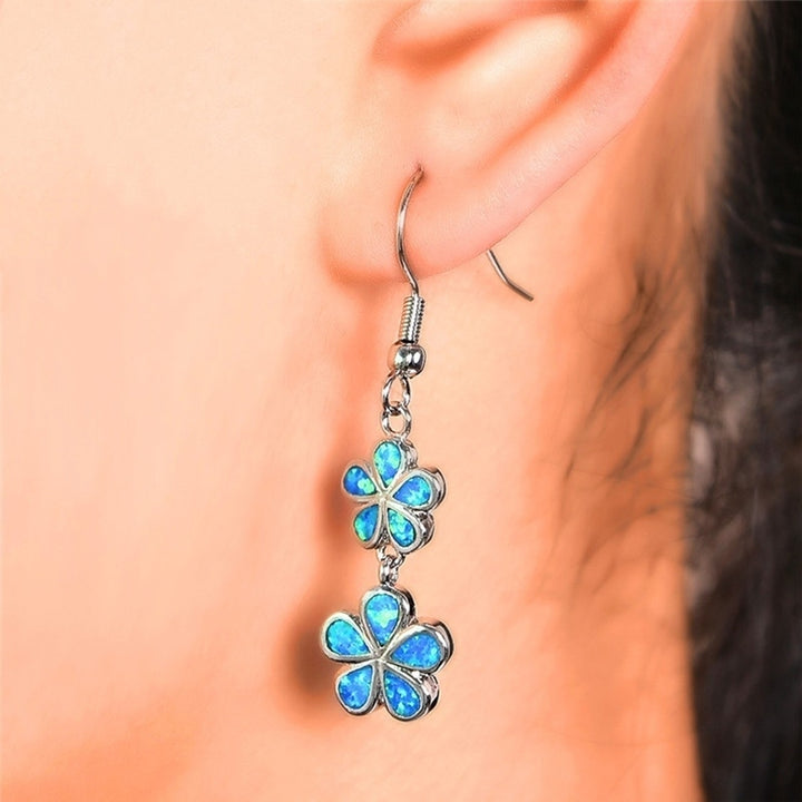 Fashion Women Faux Opal Inlaid Flower Long Dangle Ear Hook Earrings Jewelry Image 2