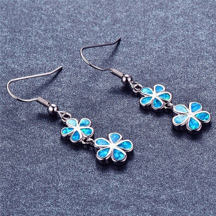 Fashion Women Faux Opal Inlaid Flower Long Dangle Ear Hook Earrings Jewelry Image 3