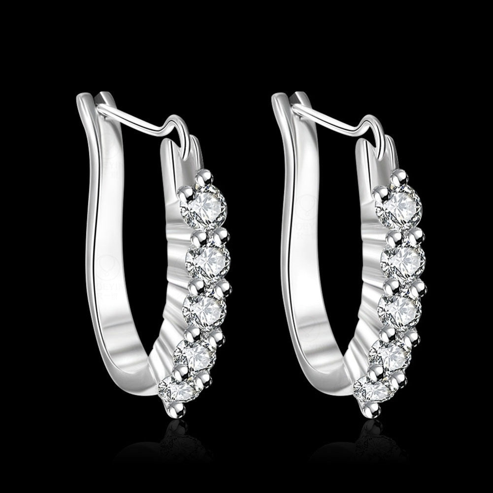 Women Cubic Zirconia Inlaid Silver Plated U Shape Ear Stud Earrings Jewelry Gift Image 6