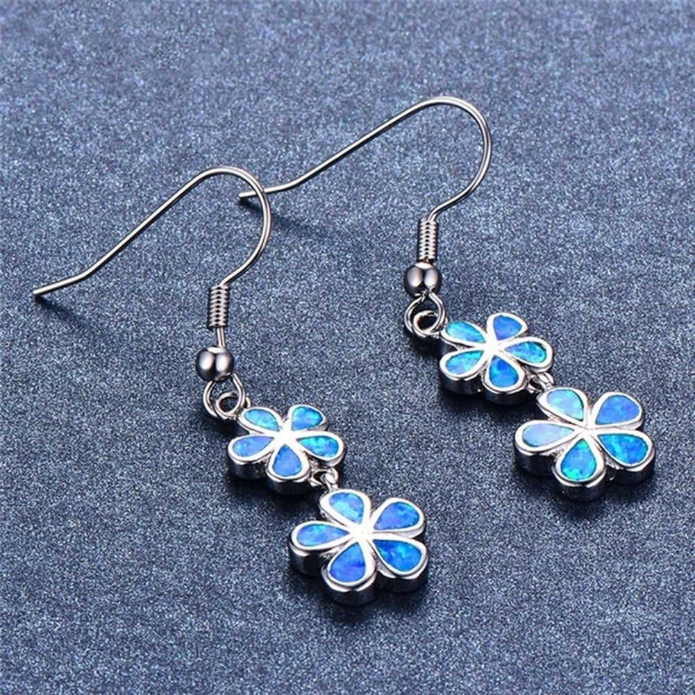 Fashion Women Faux Opal Inlaid Flower Long Dangle Ear Hook Earrings Jewelry Image 4