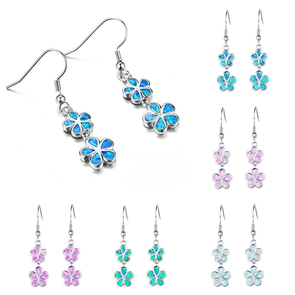 Fashion Women Faux Opal Inlaid Flower Long Dangle Ear Hook Earrings Jewelry Image 4